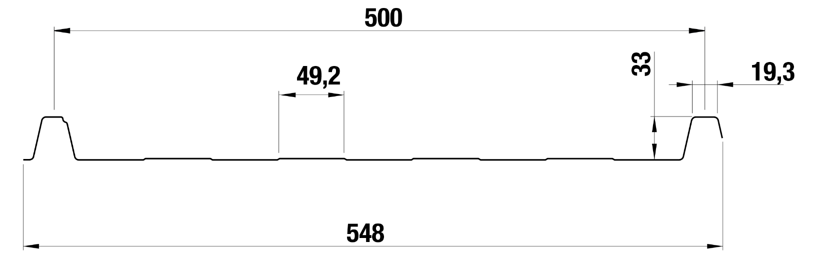 Querschnitt Trapezblech W33 Dachprofil